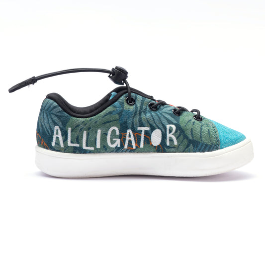 Hopup Kids Alligator Sneakers | Fancy Party Wear Shoes with Velcro & Cords | Trendy Low-Top Velcro Shoes with Cord Styling