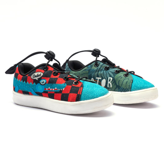 Hopup Kids Alligator Sneakers | Fancy Party Wear Shoes with Velcro & Cords | Trendy Low-Top Velcro Shoes with Cord Styling