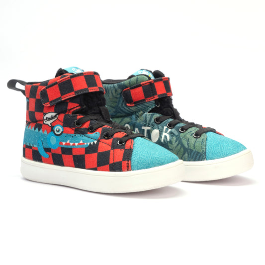 Hopup Kids Alligator Hi-Top Sneakers | Bold Corded Shoes with Lace-Up Closure | Stylish & Anti-Skid Sneakers for Kids
