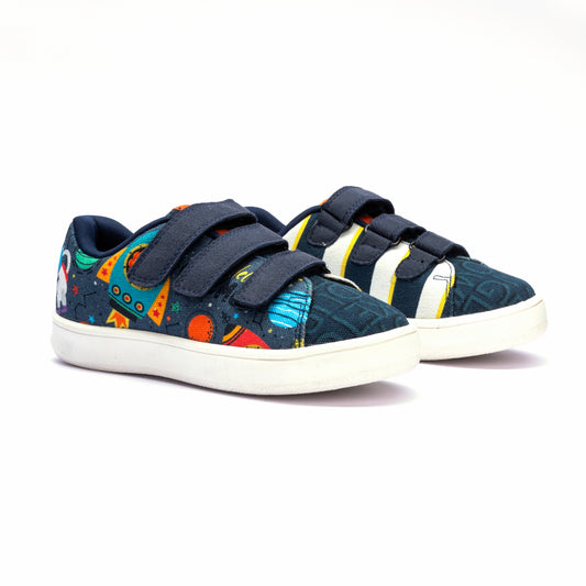 Hopup Kids Space Straps Sneakers | Cosmic-Themed Low-Top Shoes with Velcro | Lightweight & Anti-Skid Sneakers for Kids