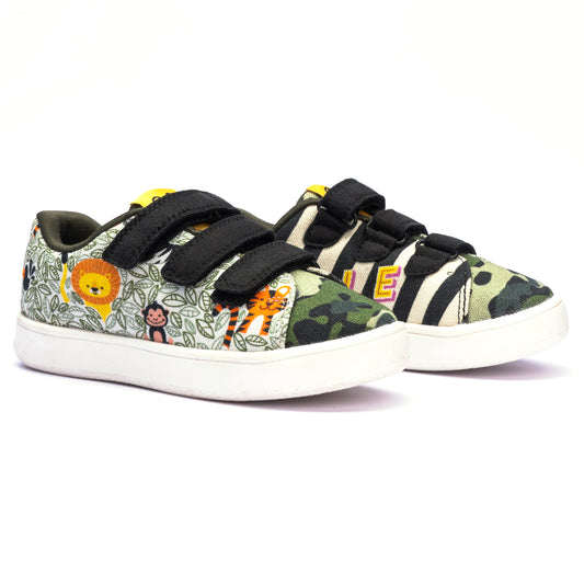 Hopup Kids Jungle Straps Sneakers | Nature-Inspired Low-Top Shoes with Velcro | Lightweight & Anti-Skid Sneakers for Kids