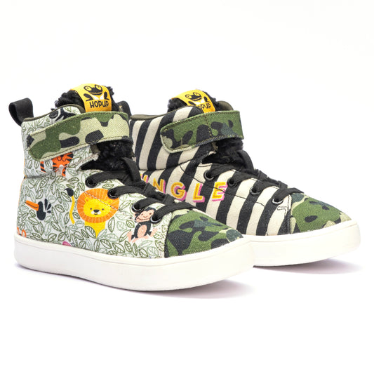 Hopup Kids Jungle Hi-Top Sneakers | Wild-Themed Corded Lace-Up Shoes | Lightweight & Anti-Skid Footwear for Kids
