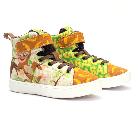 Hopup Kids Monkey Hi-Top Sneakers | Playful Corded Lace-Up Shoes | Lightweight & Anti-Skid Sneakers for Kids