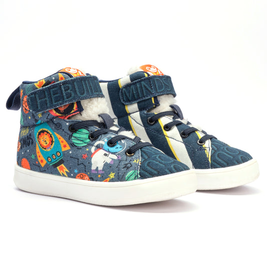 Hopup Kids Space Hi-Top Sneakers | Cosmic-Themed Quilted Lace-Up Shoes | Lightweight & Anti-Skid Sneakers for Kids