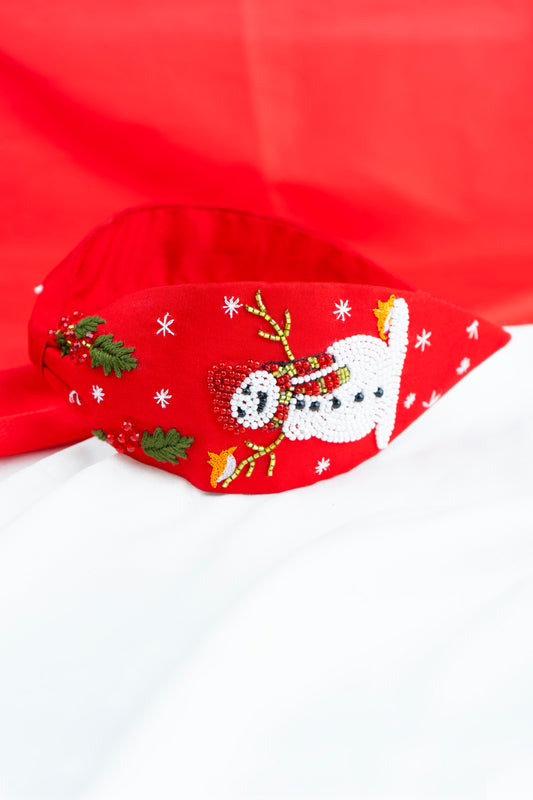 Christmas SnowMan Hair band-Red