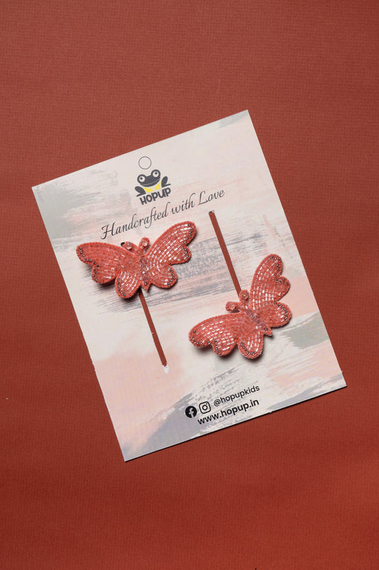 Butterfly Hair Pins - Set Of 2 - Peach