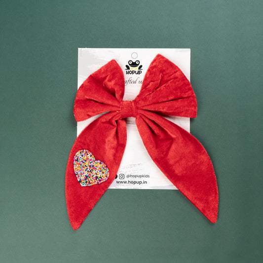 Big Designer Red Heart Hair Bow