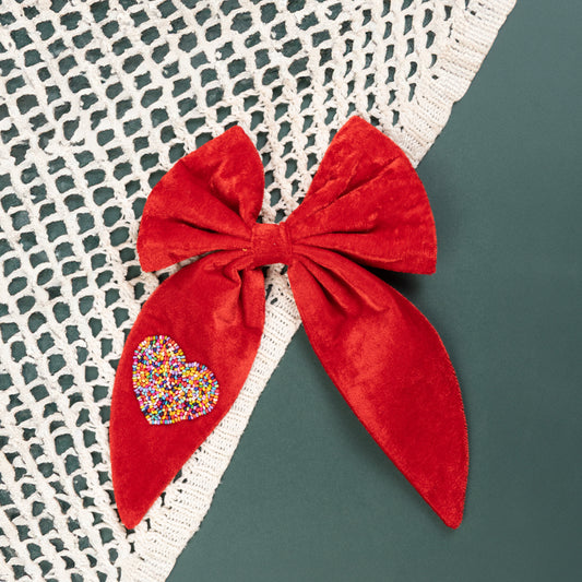 Big Designer Red Heart Hair Bow