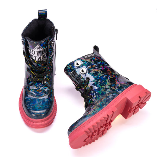 Hopup Rock Star Glitter Boots | Sparkly Zip-Up Party Boots for Kids | Lightweight & Anti-Skid Designer Footwear
