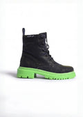 Black-Silver Hi-Top Boots with Green Sole