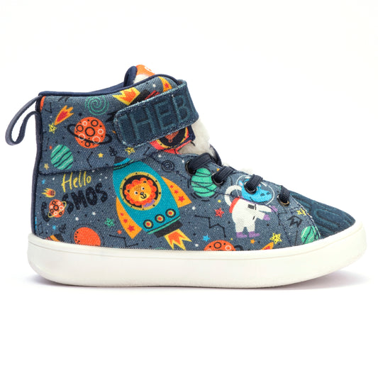 Hopup Kids Space Hi-Top Sneakers | Cosmic-Themed Quilted Lace-Up Shoes | Lightweight & Anti-Skid Sneakers for Kids
